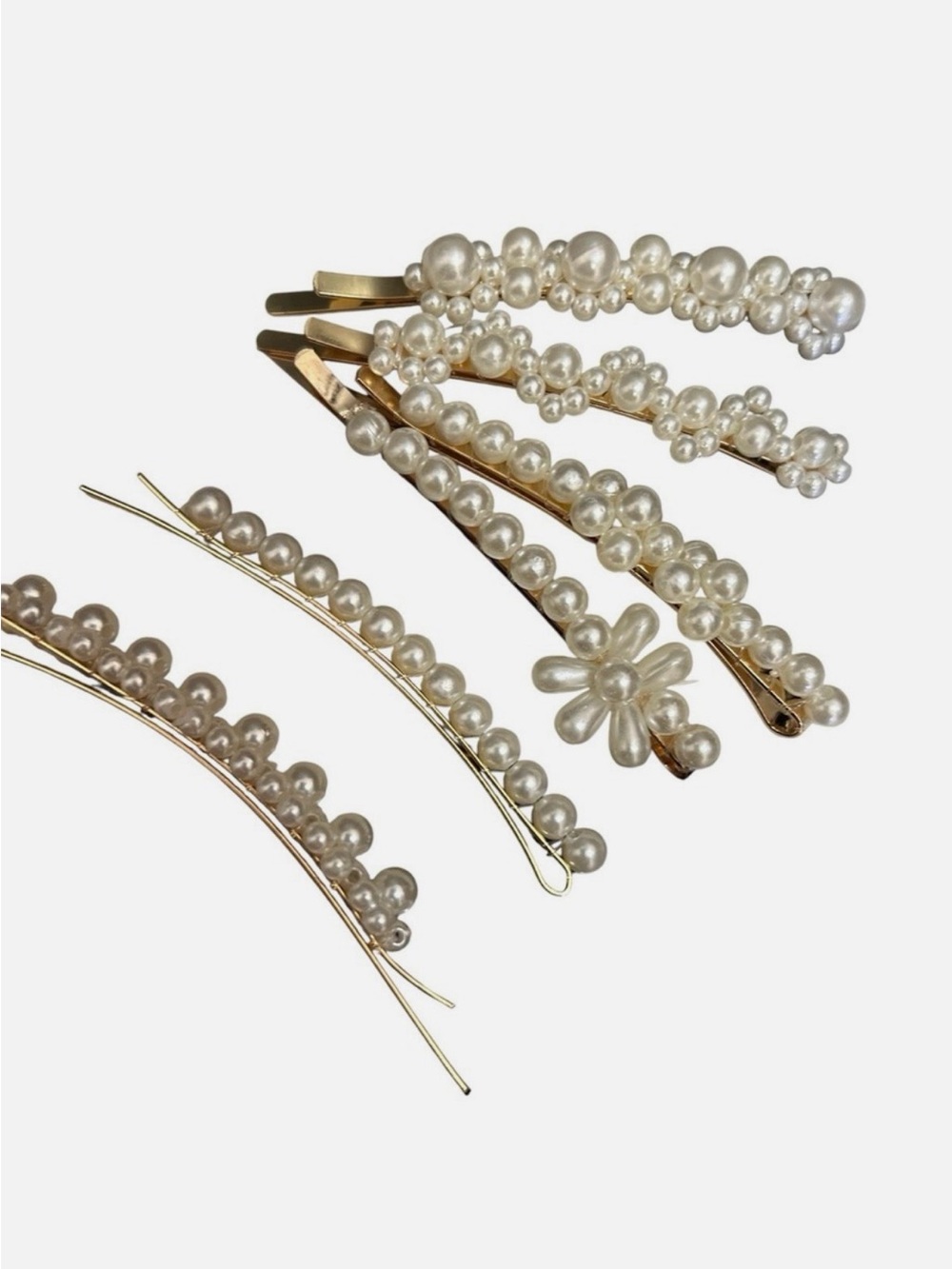 6 Pearl Floral & Beaded Hair Clip Set - White - Picture 4 of 5